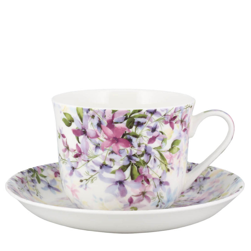 Heritage Malvern Purple Flowers Fine Bone China Tea Cup & Saucer Set
