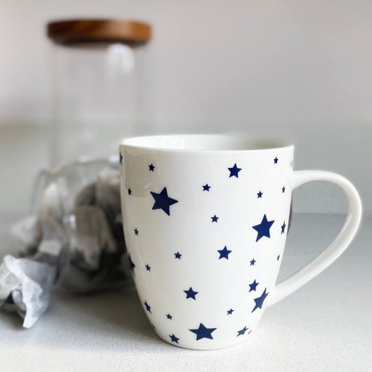 Joyce & Joan Ink Blue Stars Fine China Gift Mug 450ml Coffee Cup