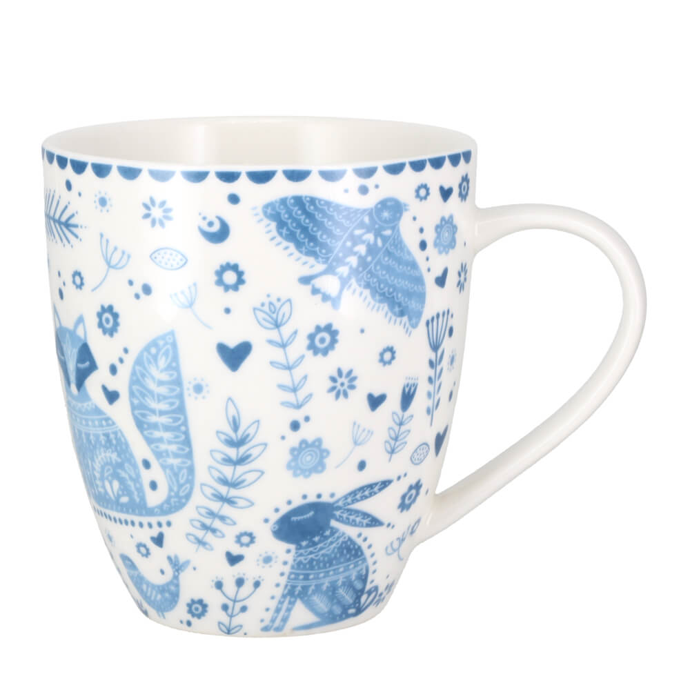 Joyce & Joan Animal Folk Penzance Blue Pattern Fine China Mug 450ml