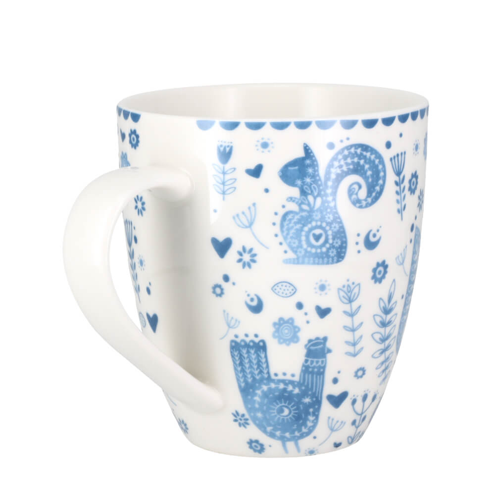 Joyce & Joan Animal Folk Penzance Blue Pattern Fine China Mug 450ml